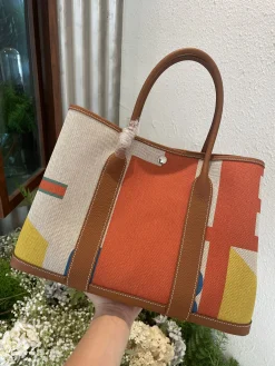 HERMES Totes Bags Canvas Togo Leather (Orange-Brown) 36CM A000202608090058