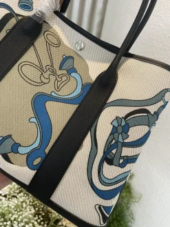 Alternative view of HERMES Totes Bags Canvas Togo Leather (White-Black-Blue-Tan) 36CM A000202608090054