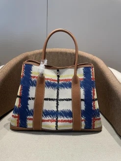 HERMES Totes Bags Canvas Togo Leather (White-Blue-Red-Yellow-Brown) 36CM A000202608090042