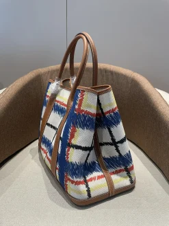 Alternative view of HERMES Totes Bags Canvas Togo Leather (White-Blue-Red-Yellow-Brown) 36CM A000202608090042
