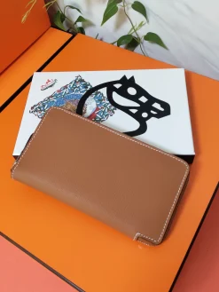 HERMES Wallet Bags Epsom Leather (Brown-White) 20X11CM C80202608091012