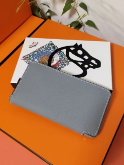 HERMES Wallet Bags Epsom Leather (Gray-White) 20X11CM C80202608091009