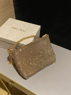 JIMMY CHOO Clutches Bags Crystal Mesh (Gold) 26X20X3CM I00202608100214