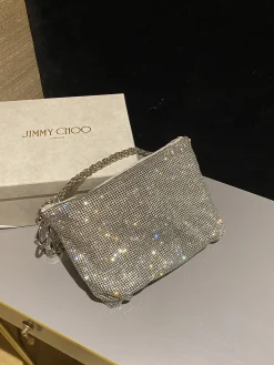 JIMMY CHOO Clutches Bags Crystal Mesh (Silver) 26X20X3CM I00202608100215