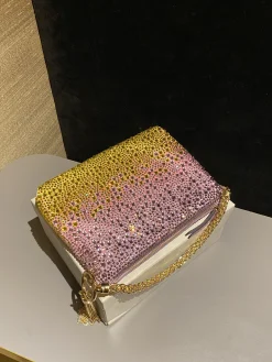 JIMMY CHOO Clutches Bags Satin Crystal (Gold-Pink) 26X20X3CM H50202608100207