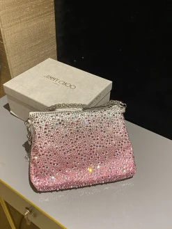 JIMMY CHOO Clutches Bags Satin Crystal (Pink-Silver) 26X20X3CM H50202608100209