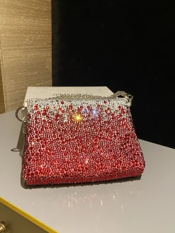 JIMMY CHOO Clutches Bags Satin Crystal (Red-Silver) 26X20X3CM H50202608100208