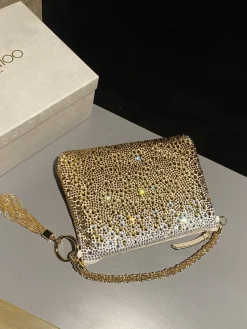JIMMY CHOO Clutches Bags Satin (Gold-Silver) 26X20X3CM H50202608100206