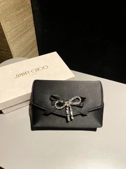 JIMMY CHOO Shoulder Bags Satin (Black-Silver) 19X12X7CM G00202608100236