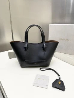 JIMMY CHOO Totes Bags Calf Leather (Black-Gold) 20X18X12CM I30202608100218