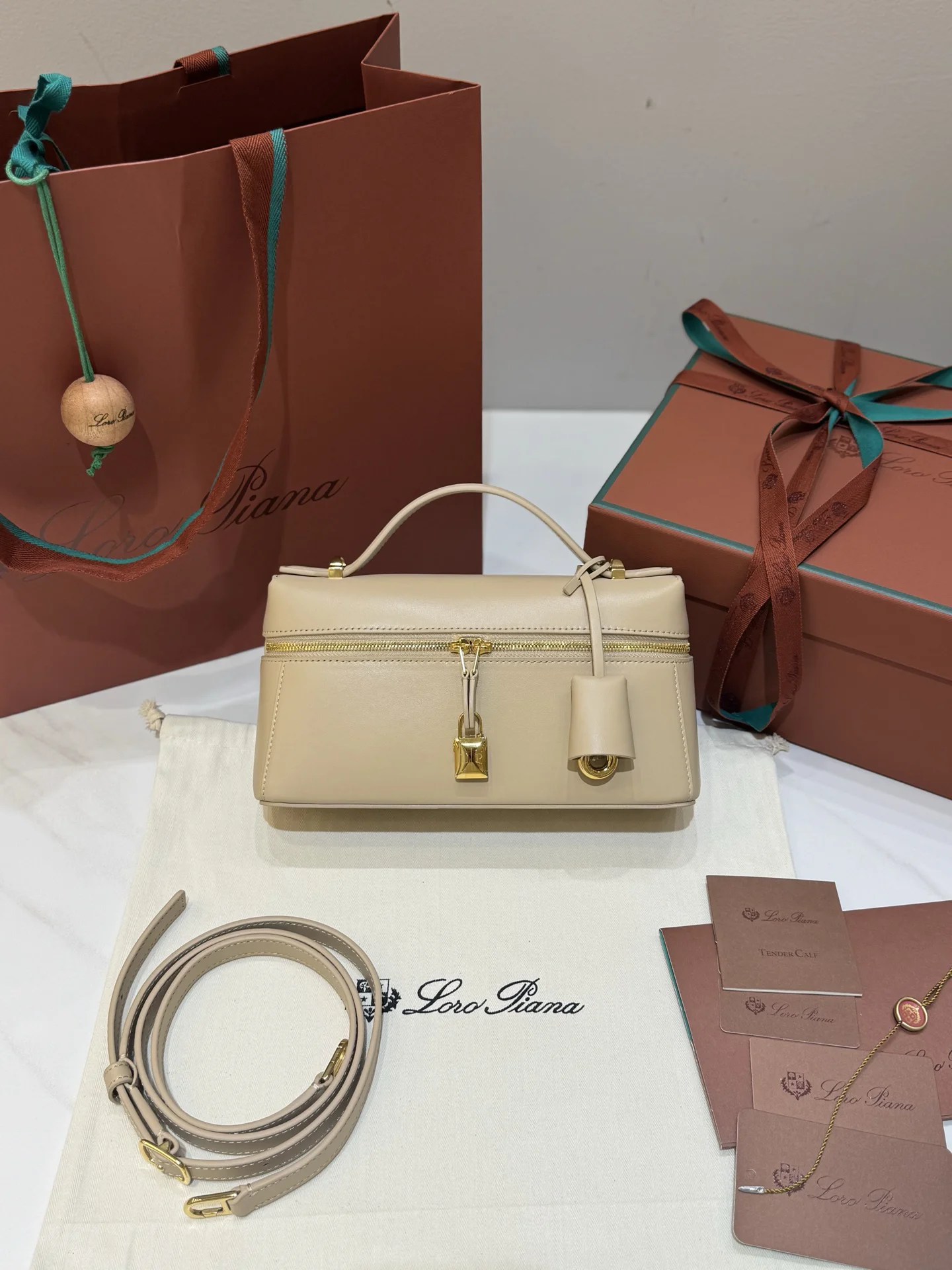 LORO PIANA Shoulder Bags Saddle Leather (Beige-Gold) 23X12XCM F50202608100456