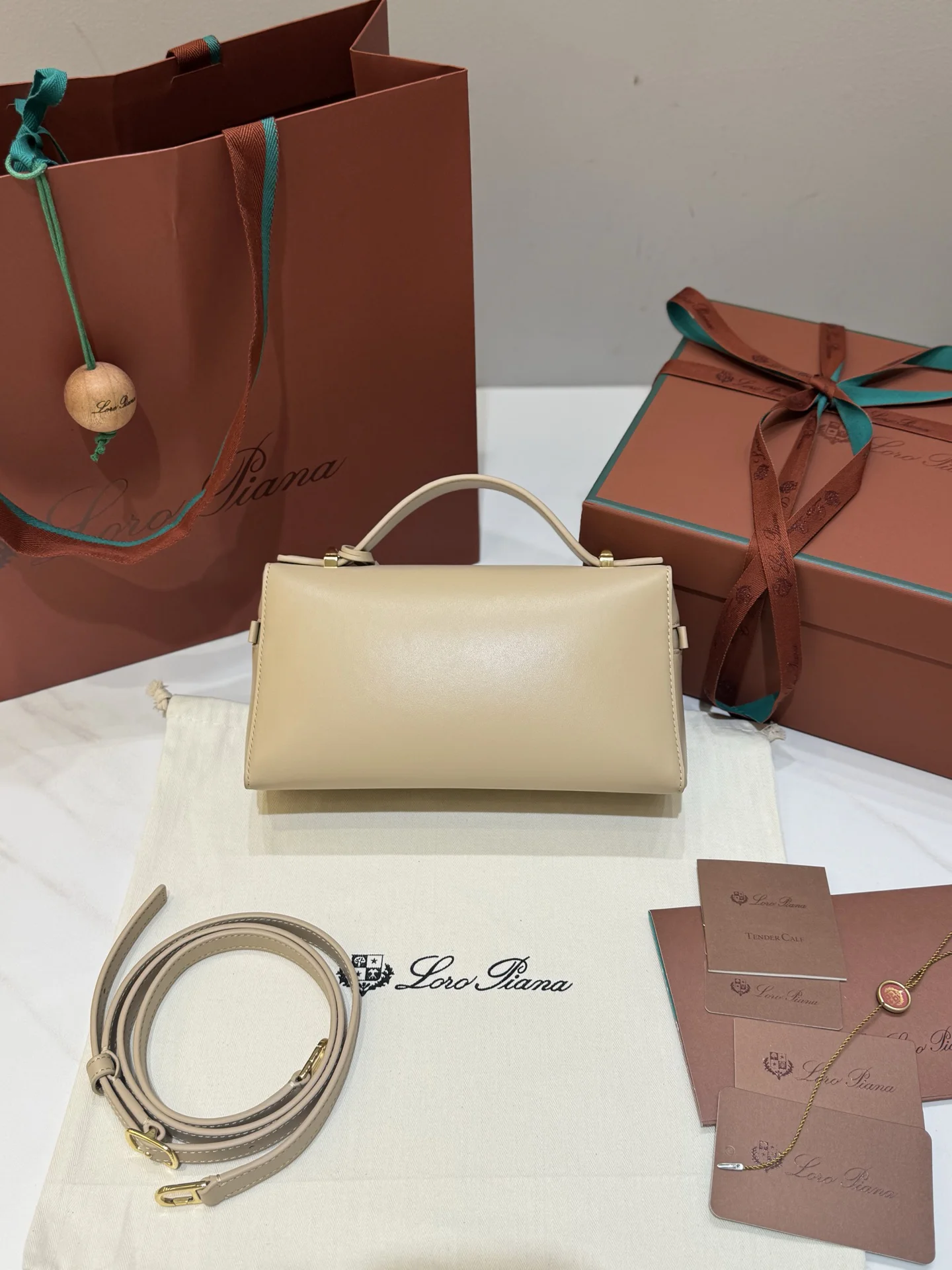 LORO PIANA Shoulder Bags Saddle Leather (Beige-Gold) 23X12XCM F50202608100456 - Image 2