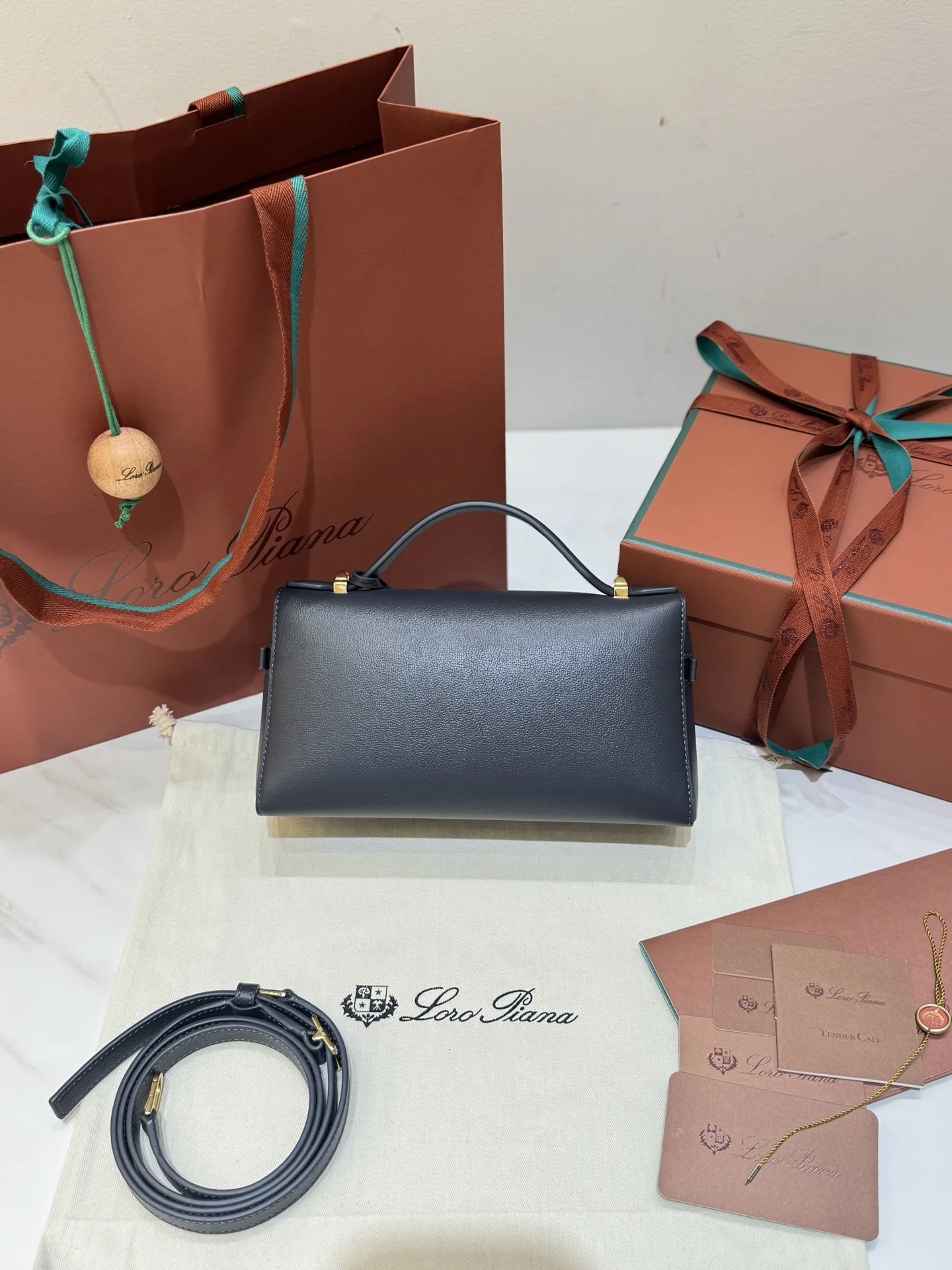 LORO PIANA Shoulder Bags Saddle Leather (Black-Gold) 23X12XCM F50202608100459 - Image 2