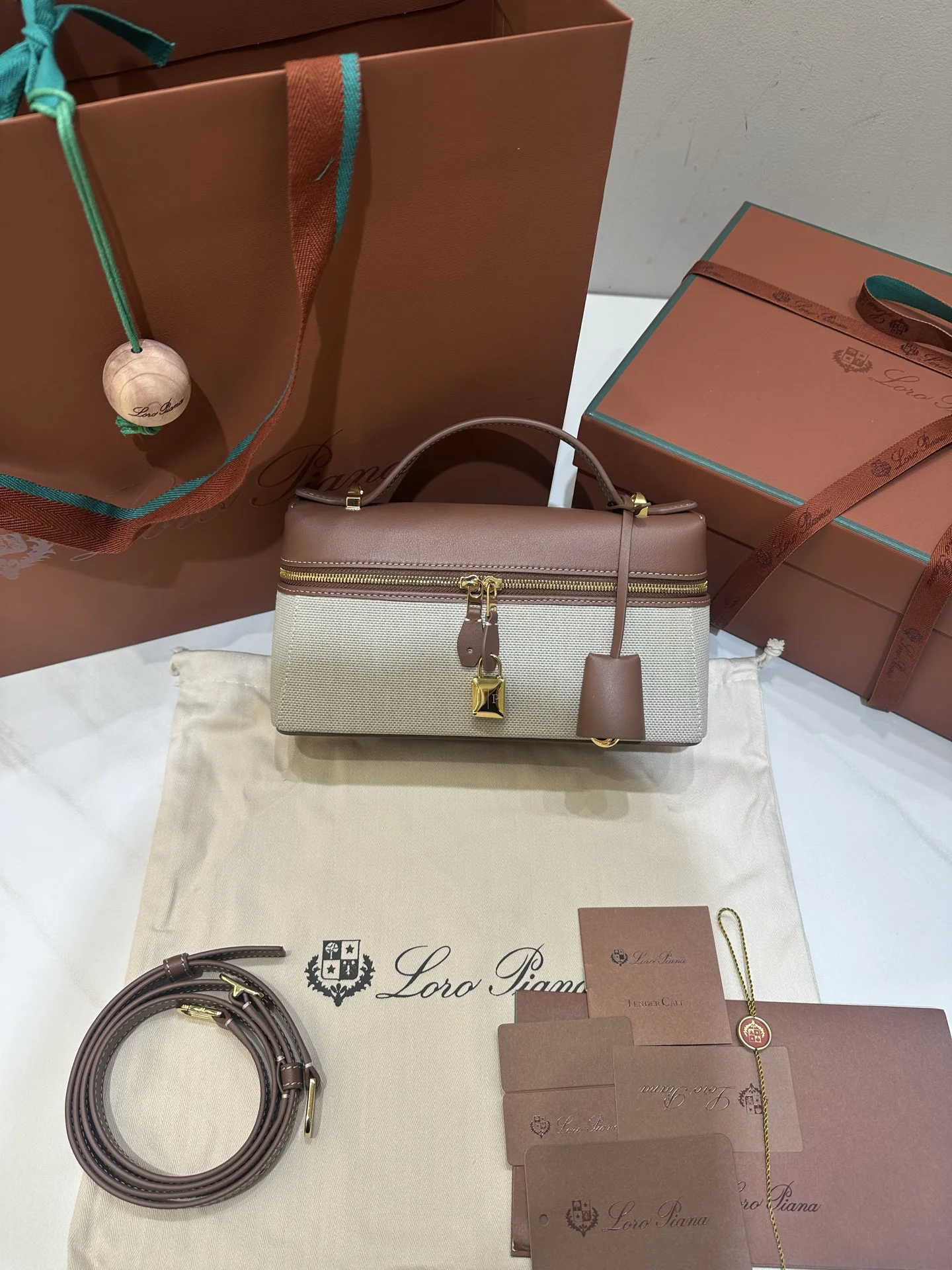 LORO PIANA Shoulder Bags Saddle Leather (Brown-Beige) 23X12XCM F50202608100455