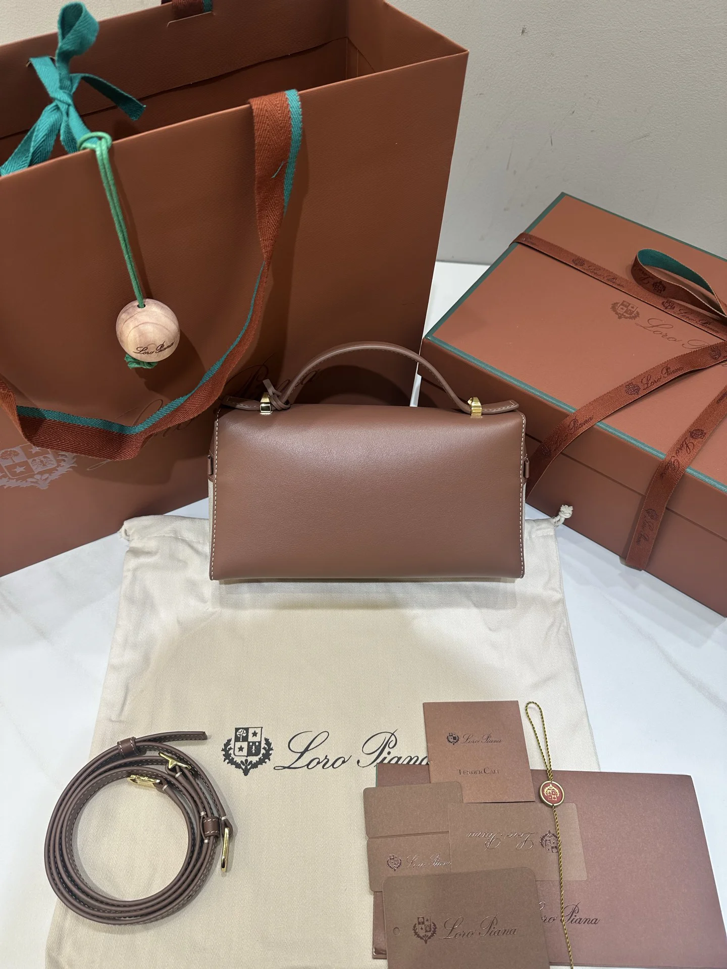 LORO PIANA Shoulder Bags Saddle Leather (Brown-Beige) 23X12XCM F50202608100455 - Image 2