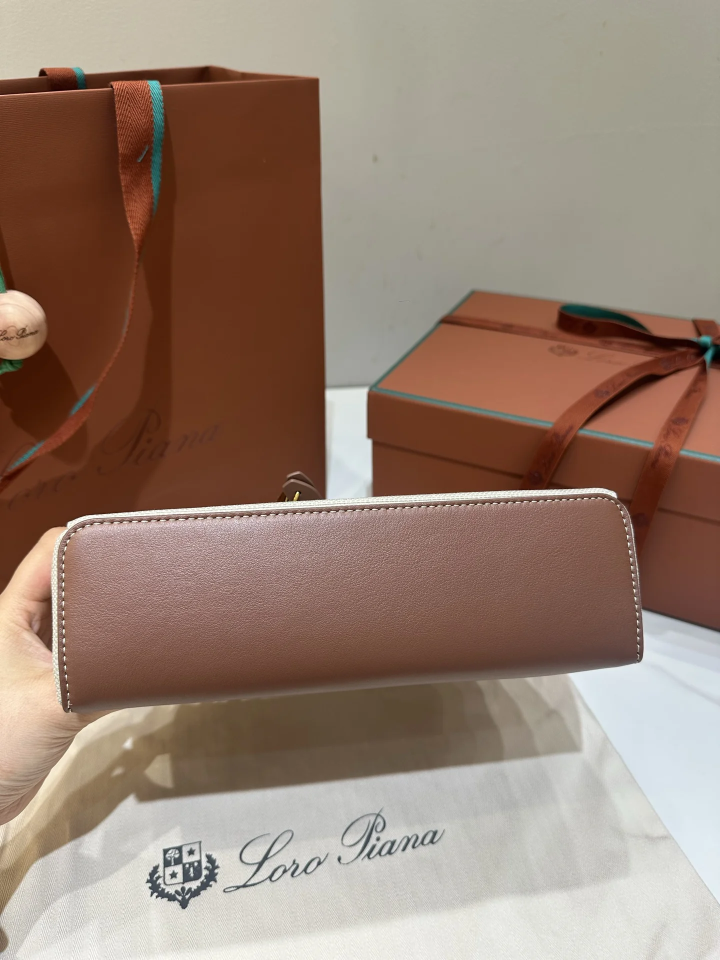 LORO PIANA Shoulder Bags Saddle Leather (Brown-Beige) 23X12XCM F50202608100455 - Image 8