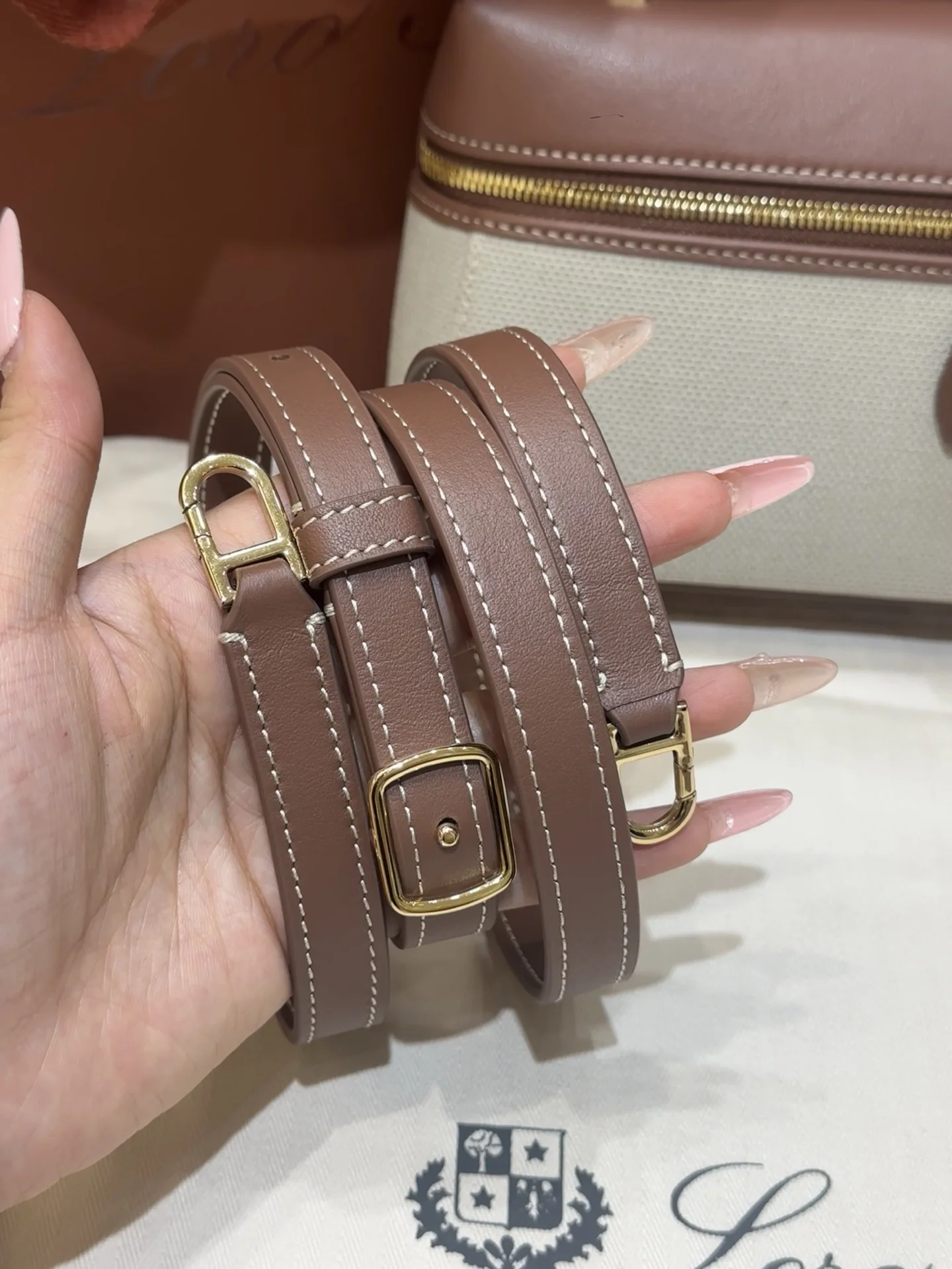 LORO PIANA Shoulder Bags Saddle Leather (Brown-Beige) 23X12XCM F50202608100455 - Image 9