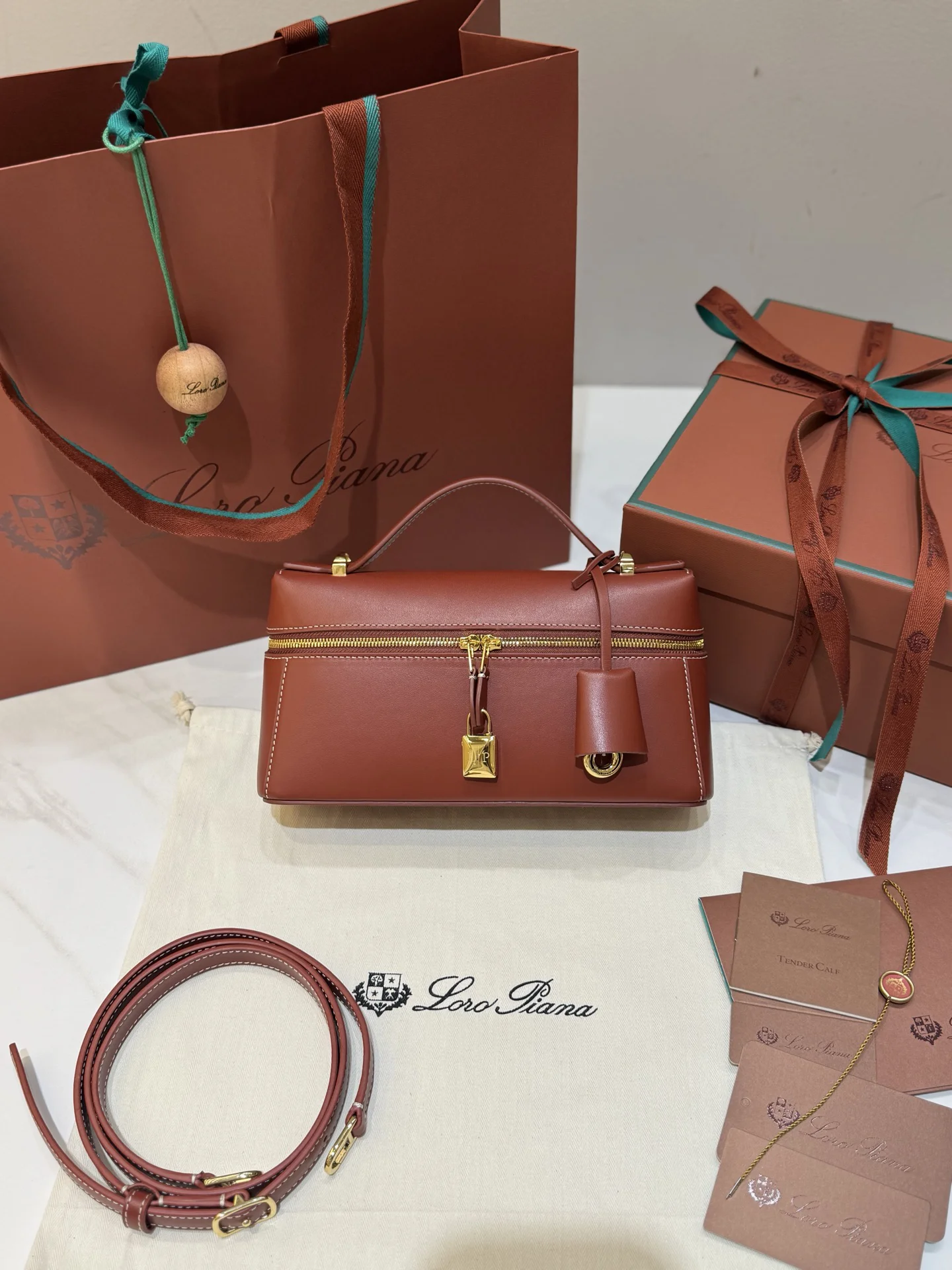 LORO PIANA Shoulder Bags Saddle Leather (Brown-Gold) 23X12XCM F50202608100457