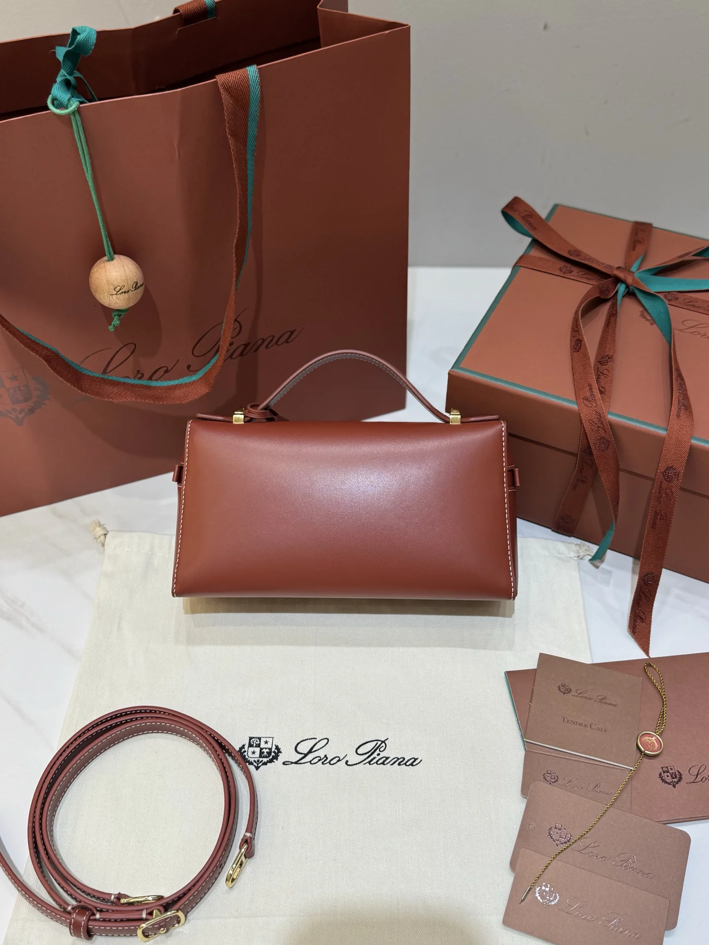 LORO PIANA Shoulder Bags Saddle Leather (Brown-Gold) 23X12XCM F50202608100457 - Image 2