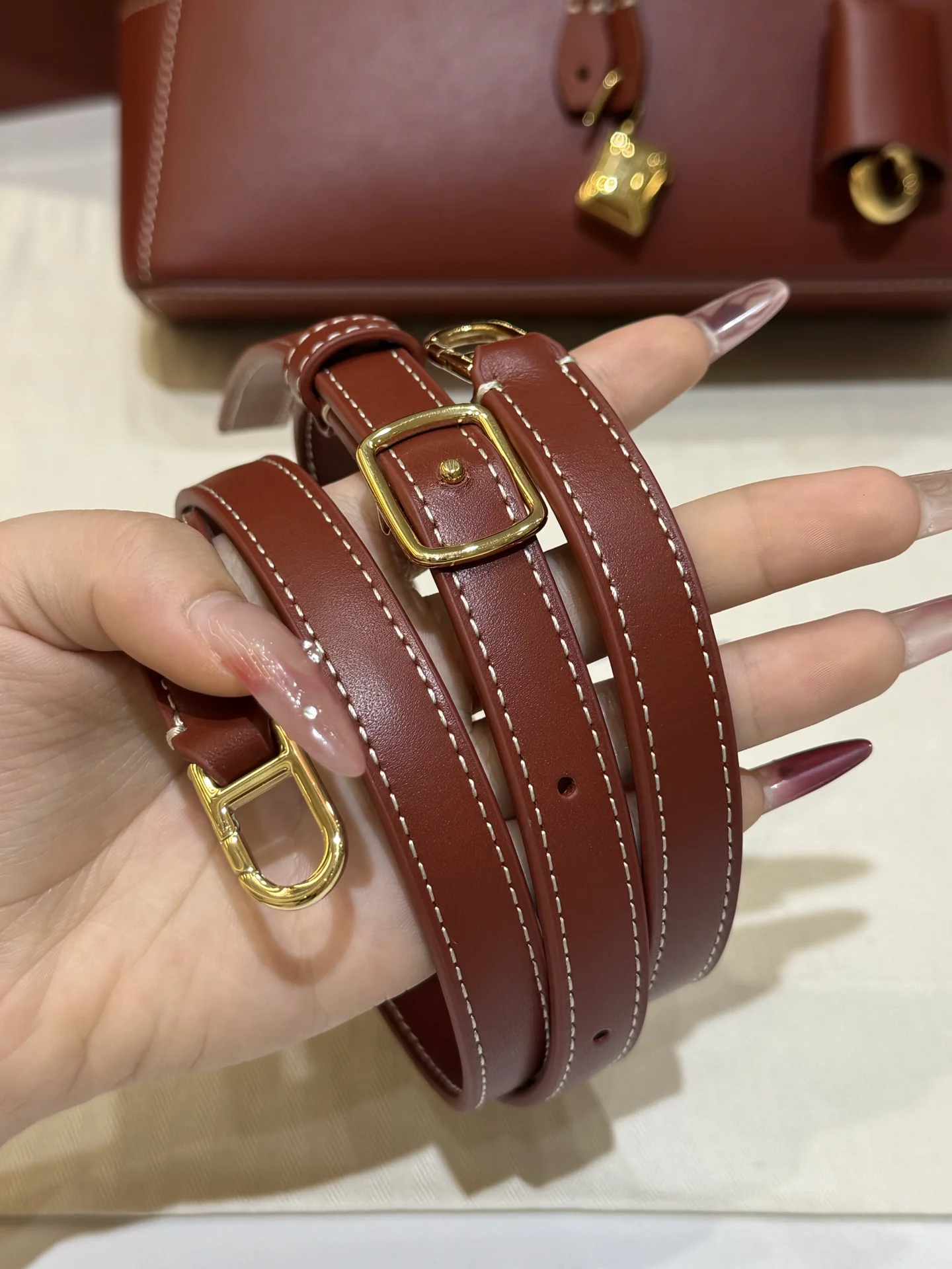 LORO PIANA Shoulder Bags Saddle Leather (Brown-Gold) 23X12XCM F50202608100457 - Image 9