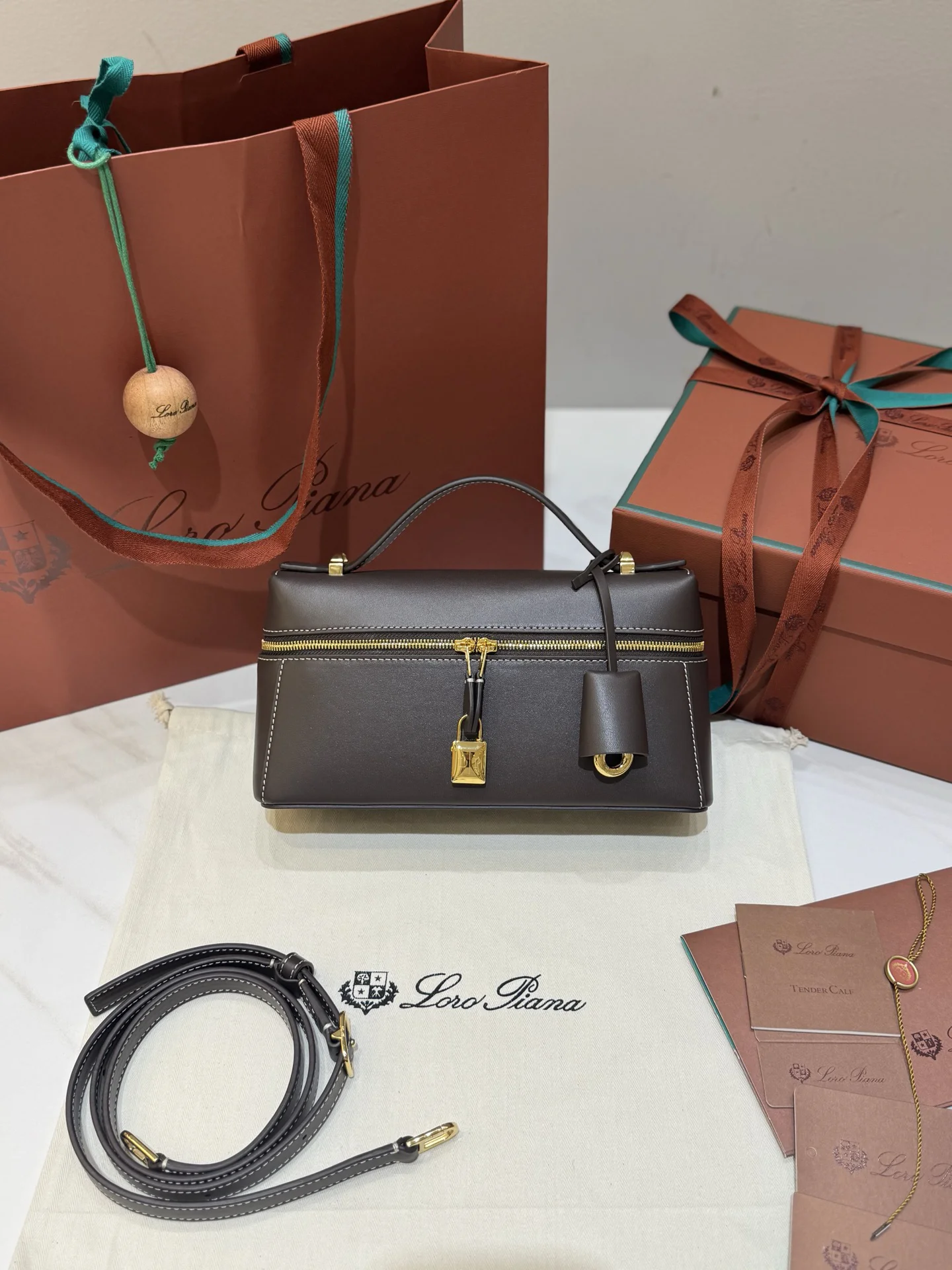 LORO PIANA Shoulder Bags Saddle Leather (Brown-Gold) 23X12XCM F50202608100458