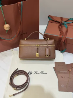 LORO PIANA Shoulder Bags Saddle Leather (Brown-Gold) 23X12XCM F50202608100460