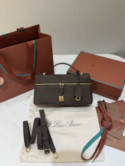LORO PIANA Shoulder Bags Saddle Leather (Brown-Gold) 23X12XCM F50202608100463