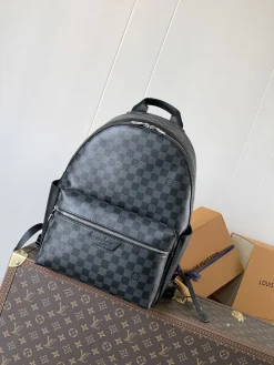 LV Backpacks Bags Coated Canvas (Black-Dark Grey) 29X38X20CM E50202608071646