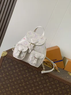 LV Backpacks Bags Embossed Grained Calfskin (White-Gold) 22X14X20CM F50202608070477