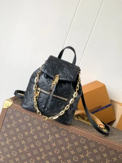 LV Backpacks Bags Lambskin Leather (Black-Gold) 26X10X21CM F50202608070138