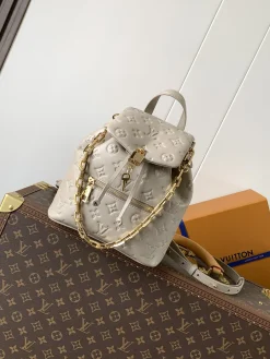 LV Backpacks Bags Lambskin Leather (Greige-Gold) 26X10X21CM F50202608070137