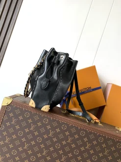 Alternative view of LV Bucket Bags Calfskin Leather (Black-Gold) 23X27X8CM F30202608070100