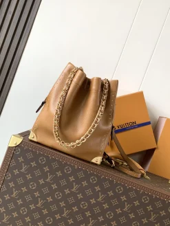 LV Bucket Bags Calfskin Leather (Brown-Gold) 23X27X8CM F30202608070101