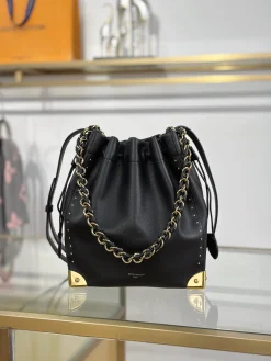 LV Bucket Bags Canvas Leather (Black-Gold) 27X23X8CM A000202608070540