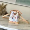 LV Bucket Bags Canvas Leather (White-Tan) 13X16X10CM E20202608072473
