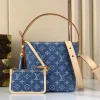 LV Bucket Bags Denim Leather (Blue-Beige) 16X18X12CM E20202608072051