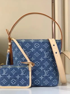 LV Bucket Bags Denim Leather (Blue-Beige) 16X18X12CM E20202608072051