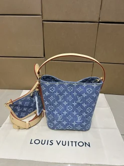 LV Bucket Bags Denim Leather (Blue-Beige) One Size E80202608070737