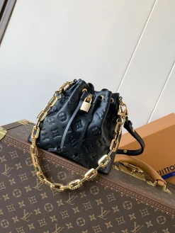 LV Bucket Bags Lambskin Leather (Black-Gold) 20X10X20CM E80202608071677