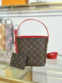 LV Bucket Bags Leather (Brown-Red) 18X16X12CM G80202608072062