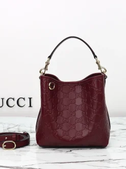 GUCCI Bucket Bags Leather (Burgundy-Gold) 19X18X11CM D40202608060476