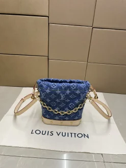 LV Bucket Bags Leather Denim (Blue-Beige) E20202608072658