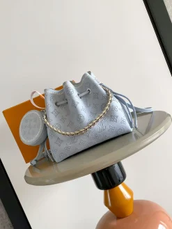 LV Bucket Bags Perforated Calf Leather (Light Blue-Gold) 19X22X14CM H50202608070238