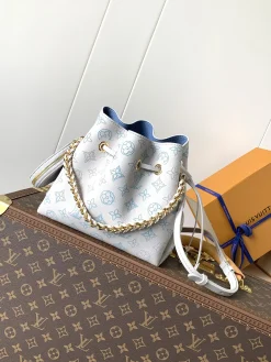 LV Bucket Bags Perforated Calfskin (White-Blue) 22X14X19CM F50202608071507