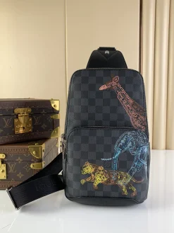 LV Crossbody Bags Canvas Leather (Black-Grey) 20X31X10CM D80202608071195