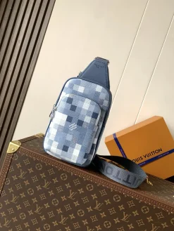 LV Crossbody Bags Coated Canvas (Blue-White) 20X31X10CM D70202608070898