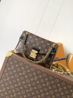 LV Crossbody Bags Coated Canvas (Brown-Gold) 16X8X27CM E80202608071374