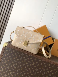 LV Crossbody Bags Embossed Calf Leather (Beige-White) 25X19X7CM F80202608070632