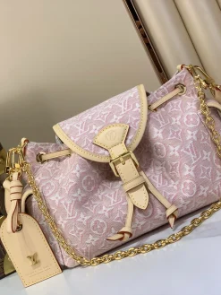 LV Crossbody Bags Jacquard Canvas (Pink-Beige-Gold) 27X17X12CM F80202608070117