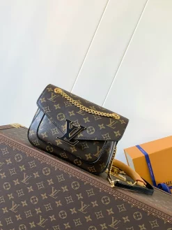 LV Crossbody Bags Leather (Brown-Black-Gold) 22X17X10CM D80202608070847